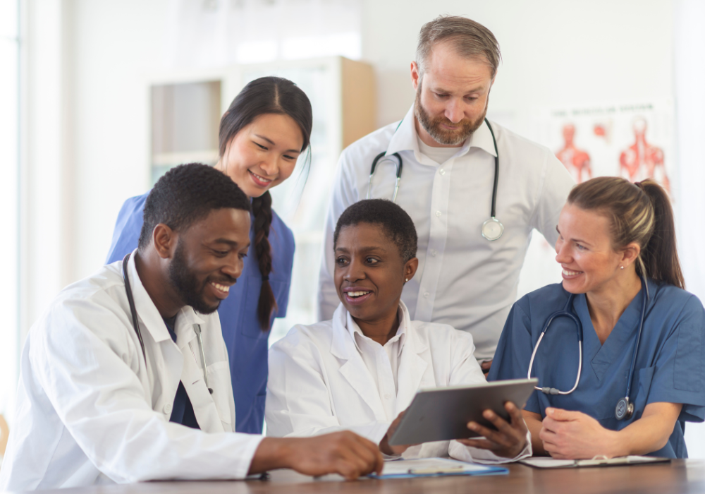 a team of smiling healthcare professionals