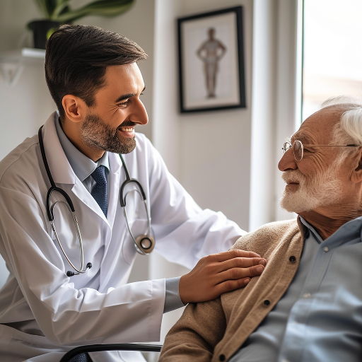 male doctor examining a senior male patient