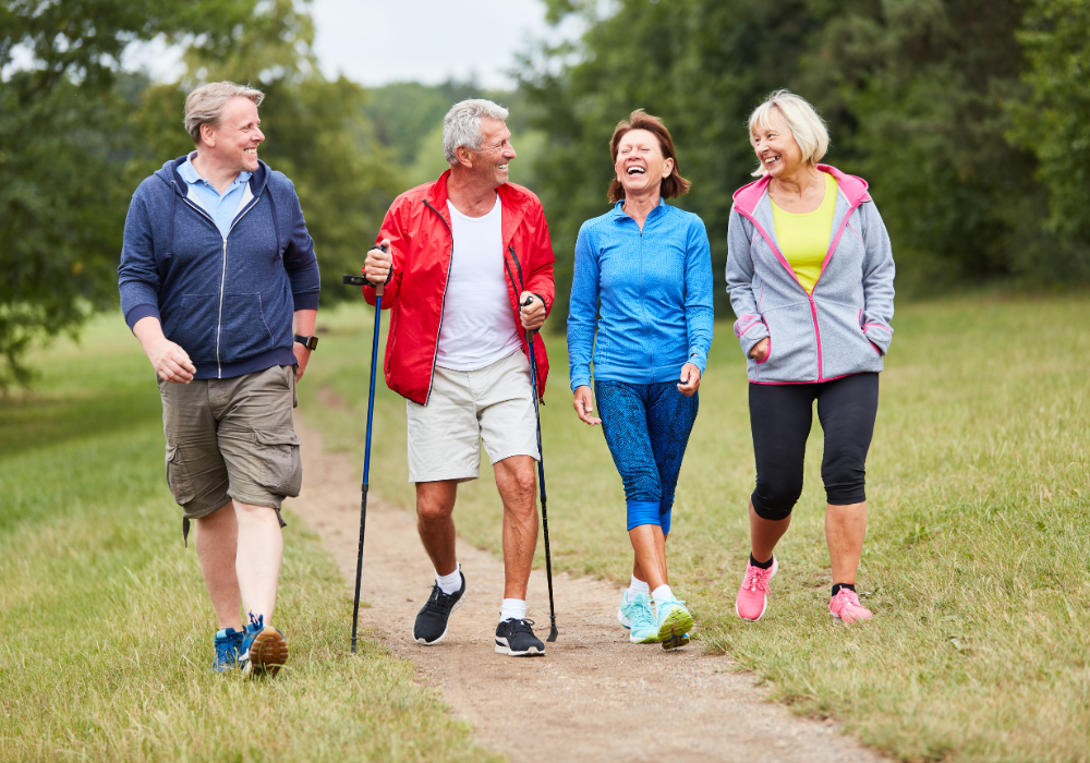 group of seniors hiking