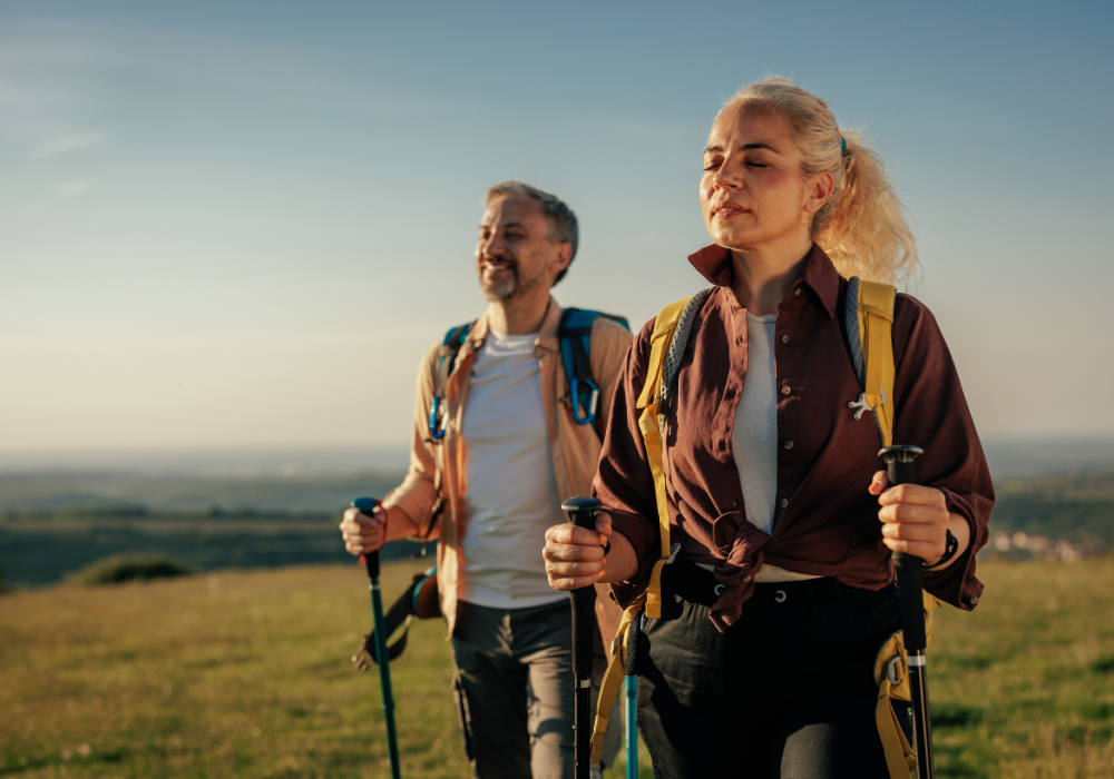 man and woman hiking