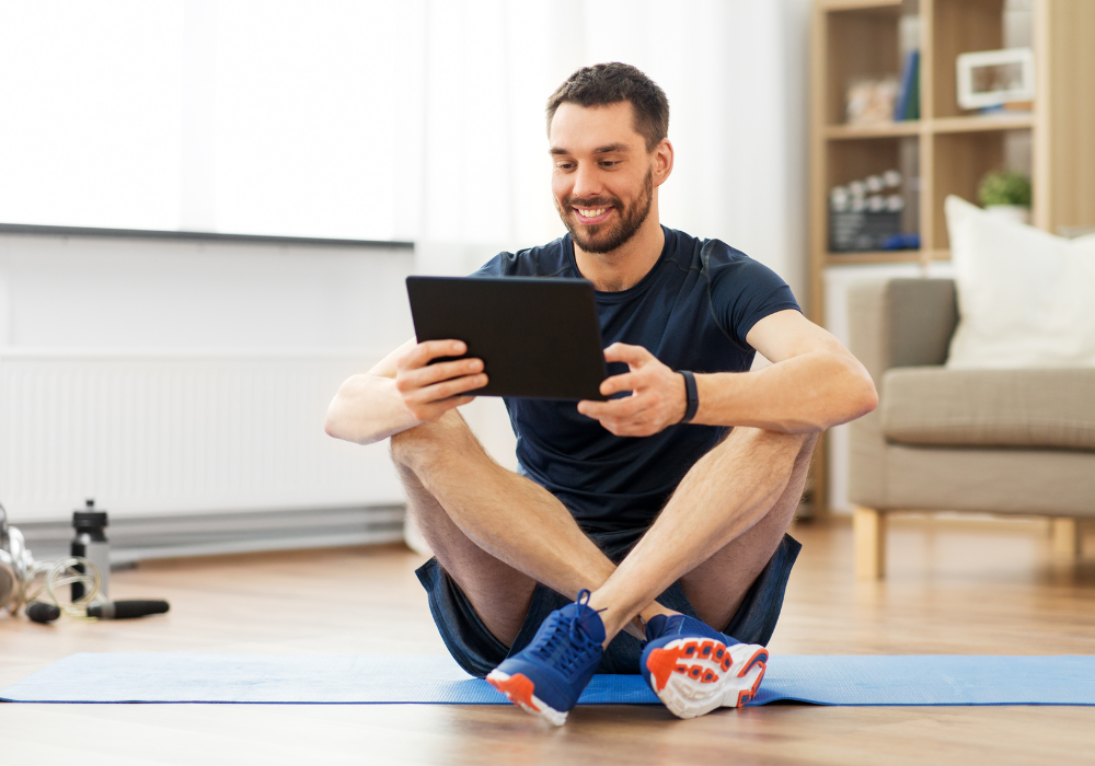 white male on a tablet